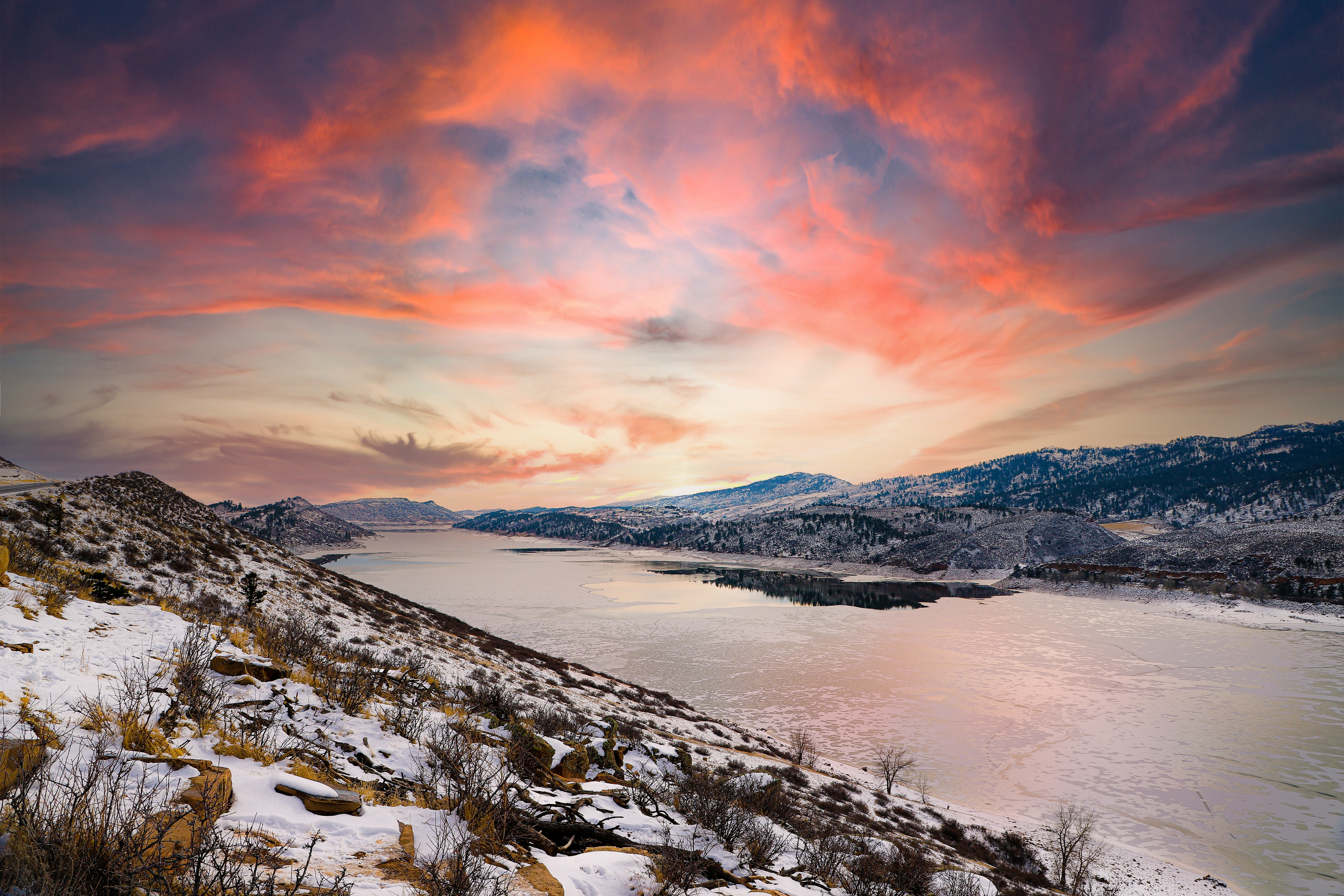 Sunrise at Horsetooth Reservoir and Fort Collins, Colorado, USA