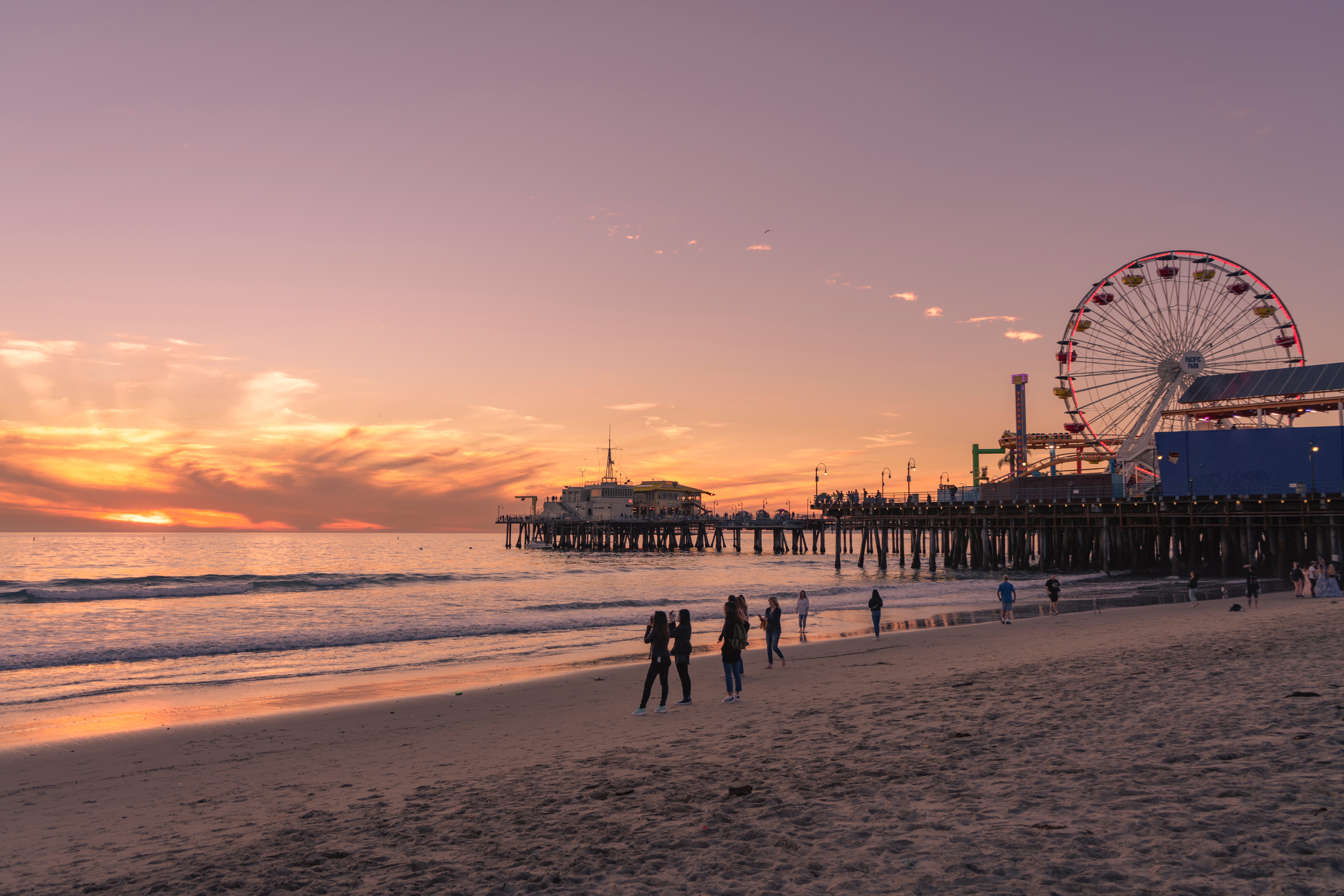 Purple sunset over Santa Monica Pier, California, USA