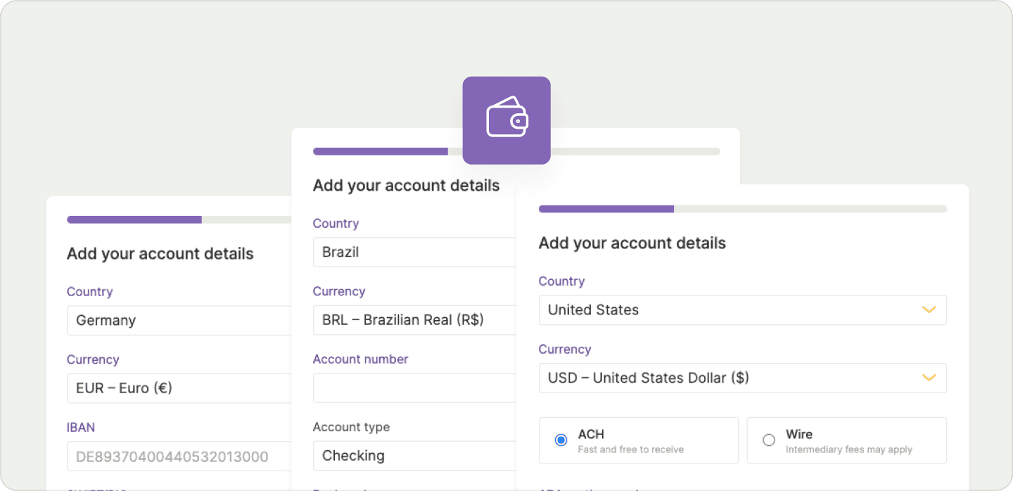 Screenshots from new bank account flow