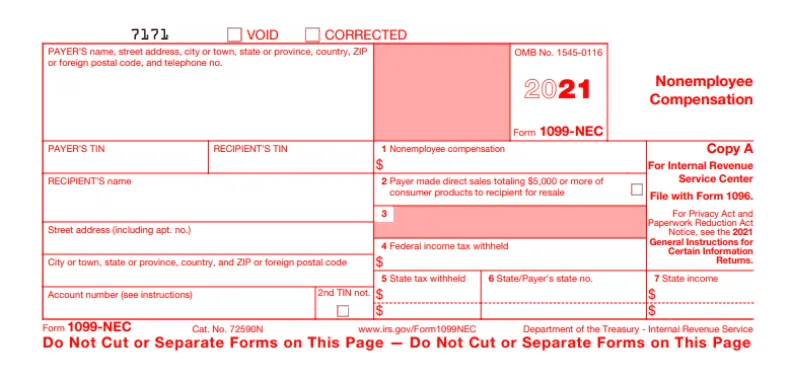 Screenshot of 1099 NEC